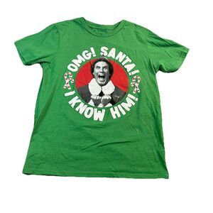 ELF The Movie Buddy OMG Santa I Know Him Graphic Green Shirt Youth Sz L Holiday